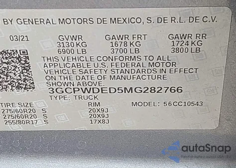 2021 Chevrolet Silverado 1500 2Wd Short Bed Rst из США, поврежденный, VIN 3GCPWDED5MG282766